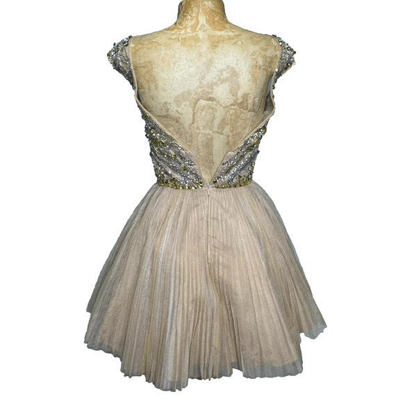 Sherri Hill Dress Womens 2 Tan Beaded Sequin Jeweled Style 2814 Cocktail Prom - Picture 3 of 10